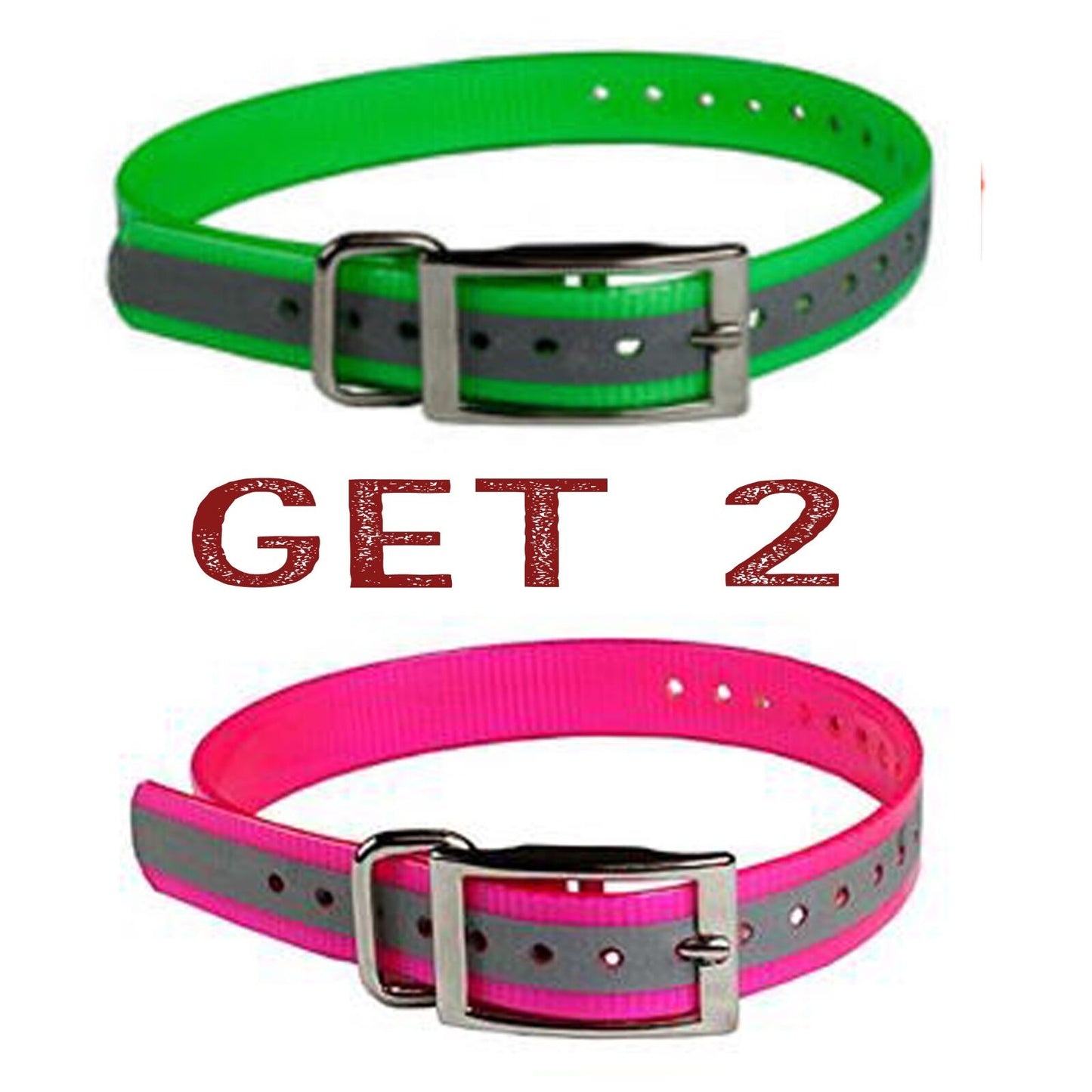 (2) Sparky Pet Co 1" Square Buckle High Flex Dog Strap Reflective 1- Pink/1- Green