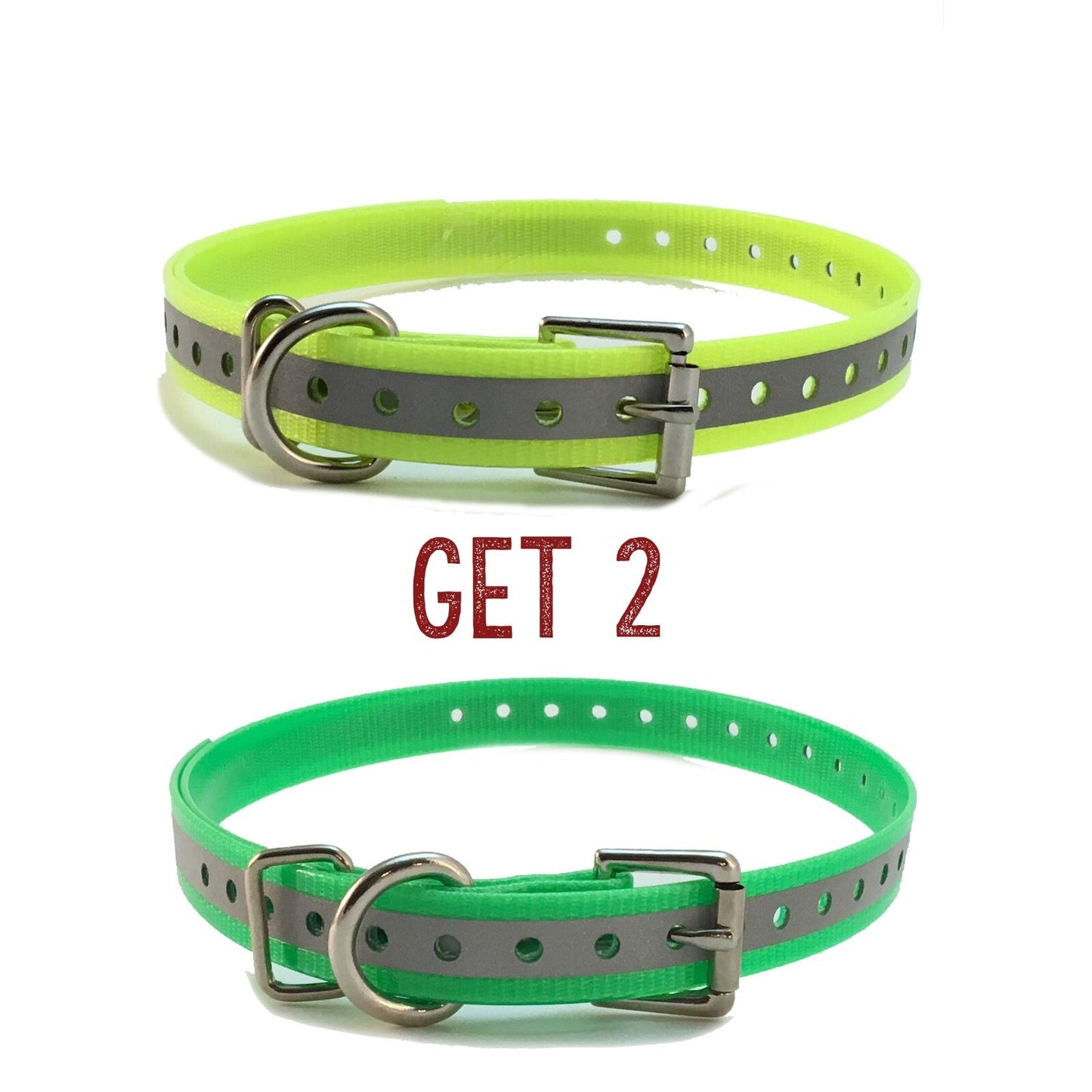 (2) Sparky Pet Co 3/4" Roller Buckle High Flex Dog Straps - Reflective 1 - Green/ 1 - Yellow
