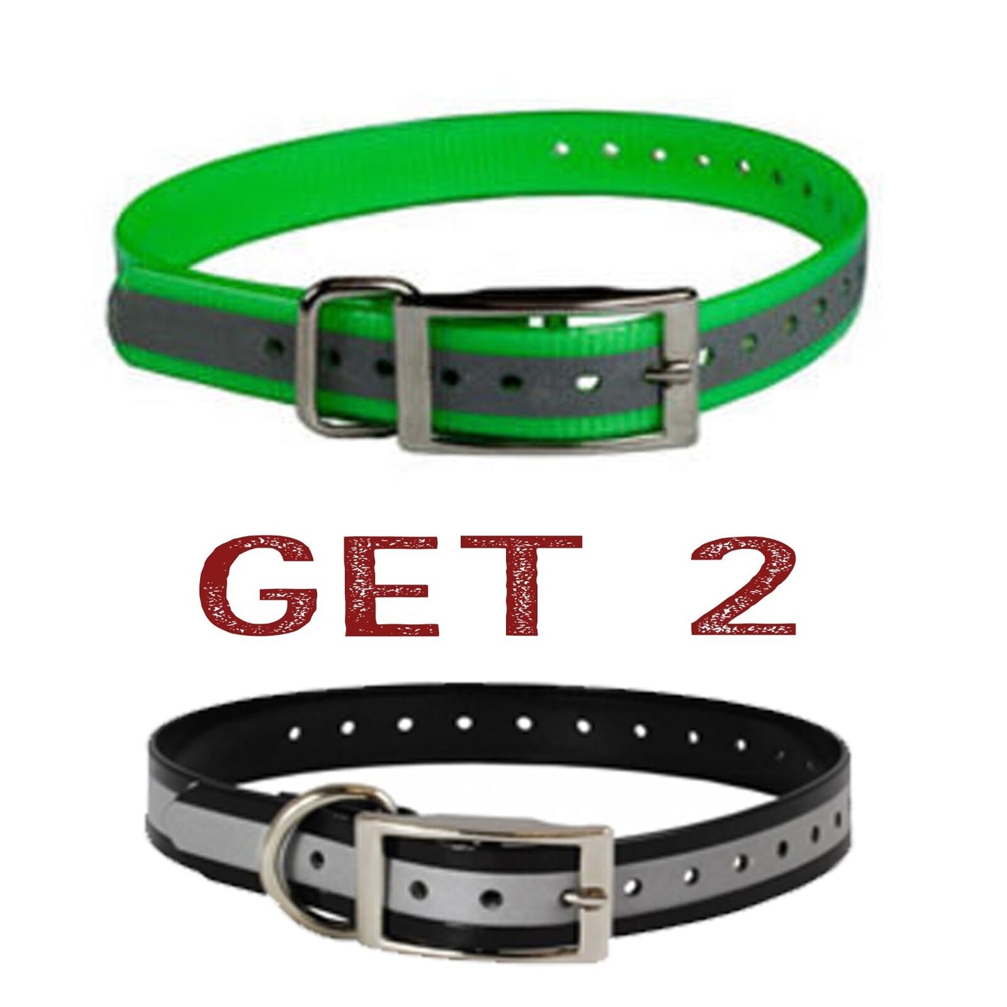(2) Sparky Pet Co 1" Square Buckle High Flex Dog Strap - Reflective 1 - Black/1 - Green