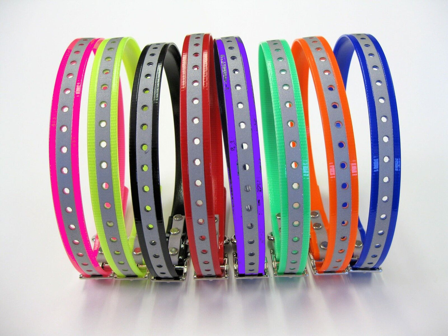 Sparky Pet Co 1" Reflective High Flex E-collar, Bark Collar Square Buckle Replacement Strap with Strip - 8 Colors