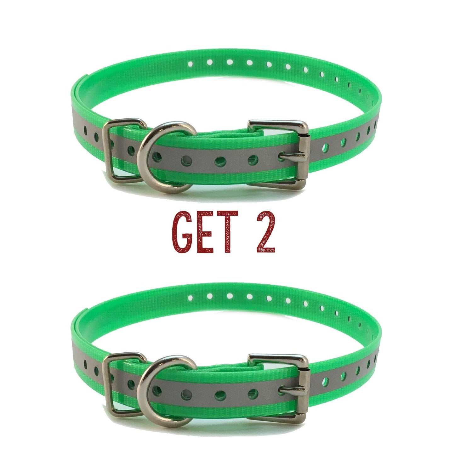 (2) Sparky Pet Co 3/4" Roller Buckle High Flex Dog Strap - Reflective Green