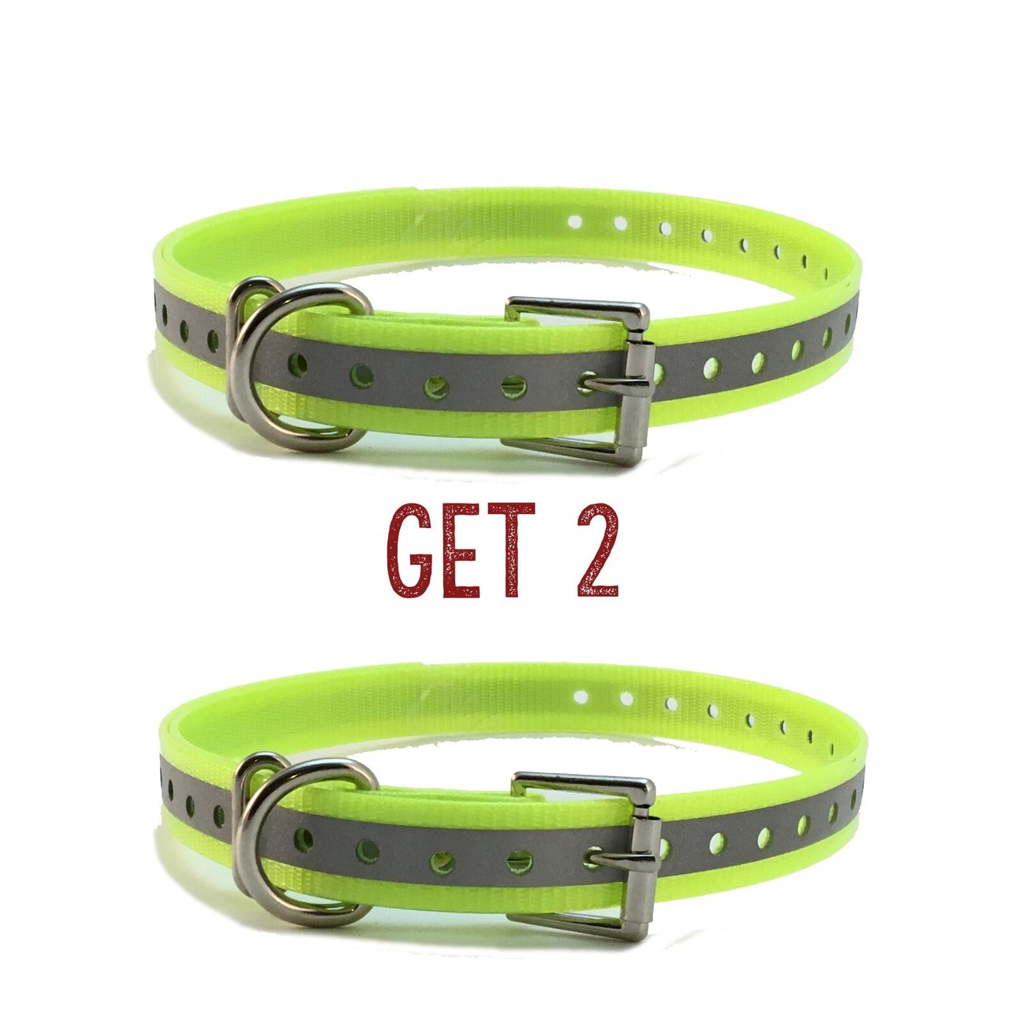 (2) Sparky Pet Co 3/4" Roller Buckle High Flex Dog Strap - Reflective Yellow