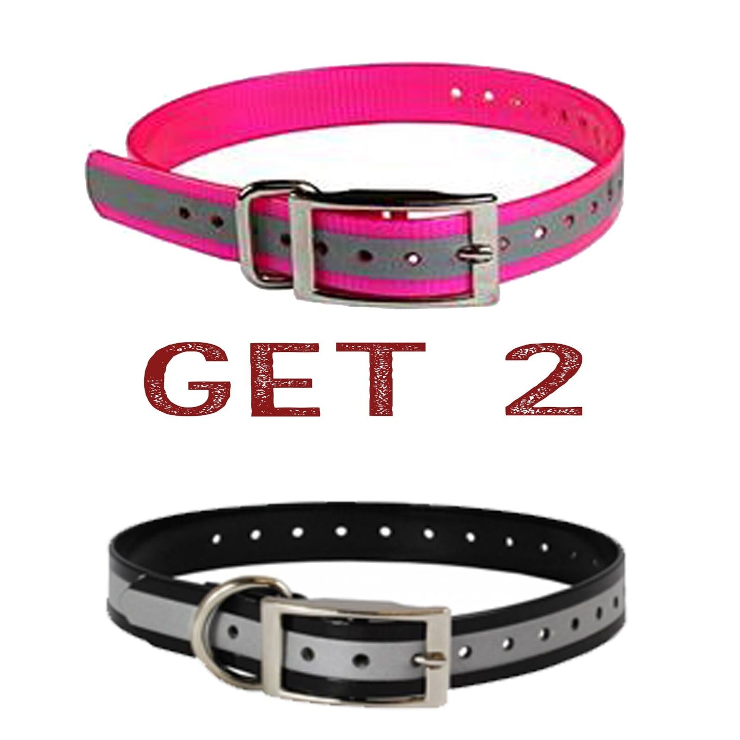 (2) Sparky Pet Co 1" Square Buckle High Flex Dog Strap - Reflective - 1 - Black/1 - Pink