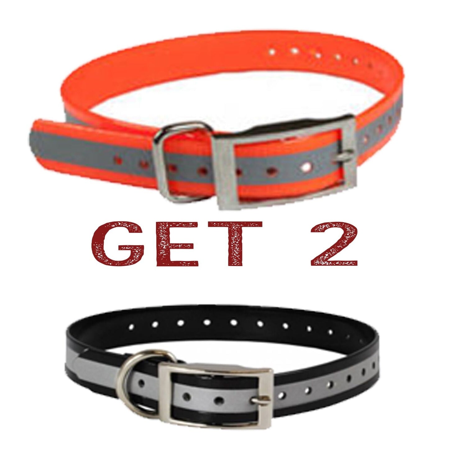 (2) Sparky Pet Co 1" Square Buckle High Flex Dog Strap - Reflective 1 - Black/1 - Orange