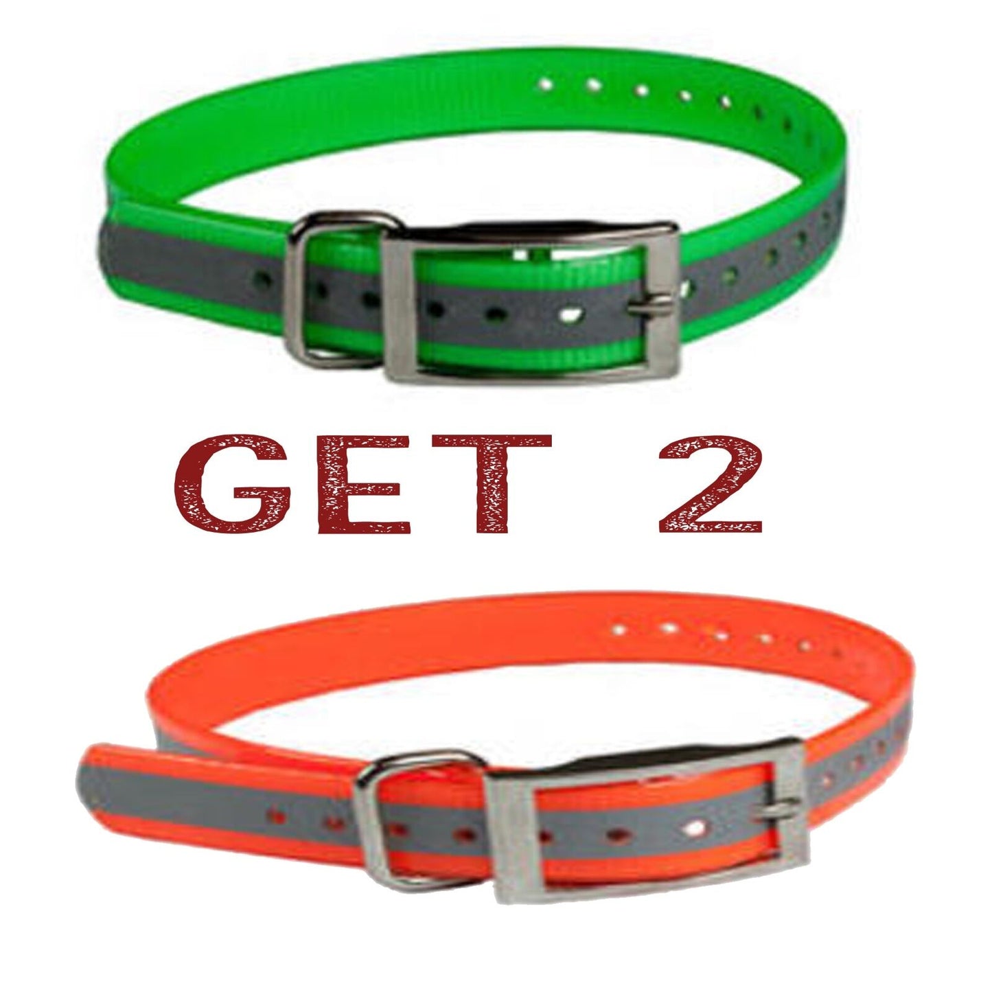 (2) Sparky Pet Co 1" Square Buckle High Flex Dog Strap - Reflective 1 - Green/ 1 - Orange
