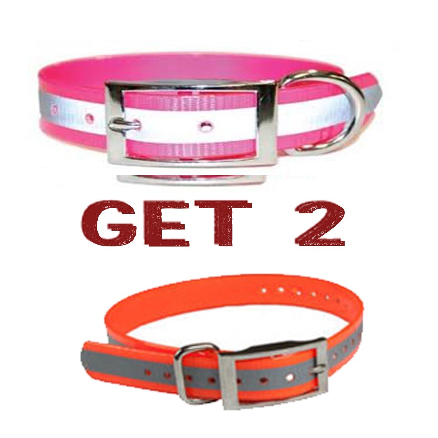 (2) Sparky Pet Co 1" Square Buckle High Flex Dog Strap - Reflective 1 - Orange/1 - Pink
