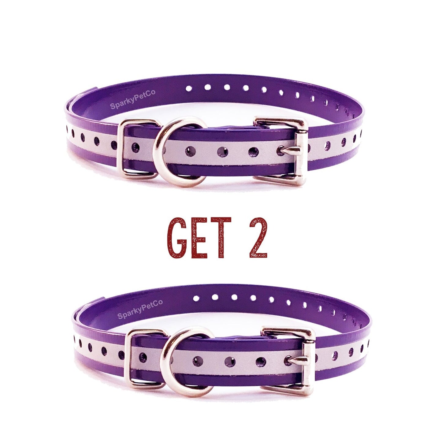 (2) Sparky Pet Co 3/4" Roller Buckle High Flex Dog Strap - Reflective Purple