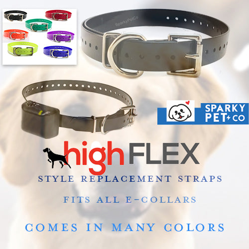 Sparky Pet Co 1" Reflective High Flex E-collar, Bark Collar Square Buckle Replacement Strap with Strip - 8 Colors