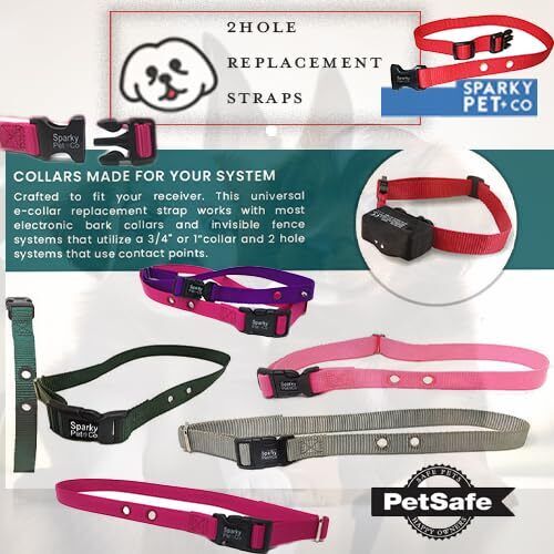 Sparky Pet Co 1" Replacement Nylon Collar with 2 Holes - Spaced at 1.25" Apart - 15 Colors