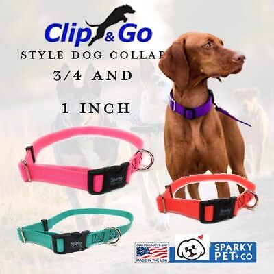 Sparky Pet Co Sturdy Nylon Heavy Duty Clip and Go Dog Collar 3/4" & 1" Sizes