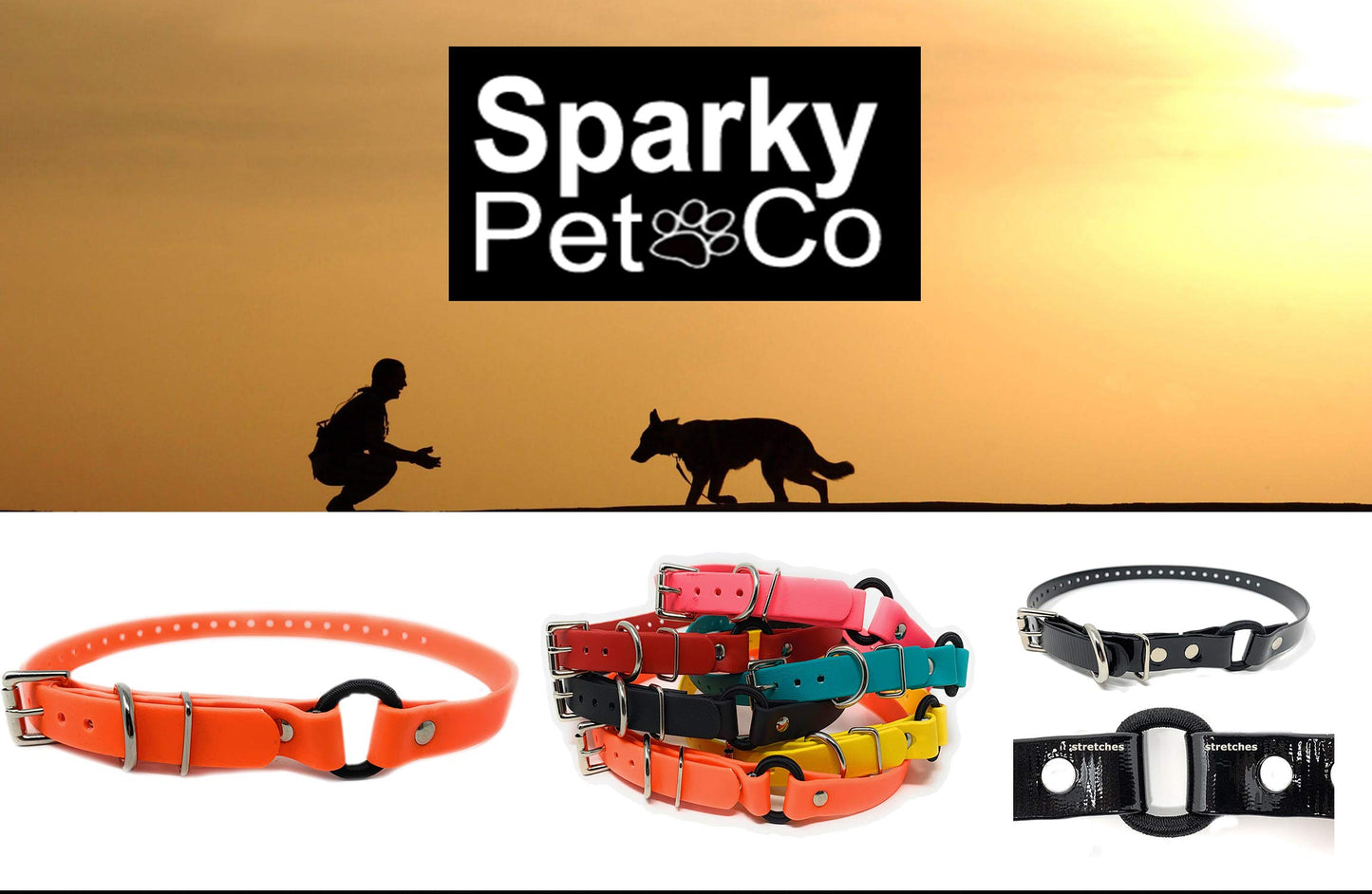 Sparky Pet Co - ECollar Replacement Strap - Bungee Loop Dog Collar - Waterproof Biothane - Adjustable - Metal Clasp - for Invisible Fence Systems (Variants)