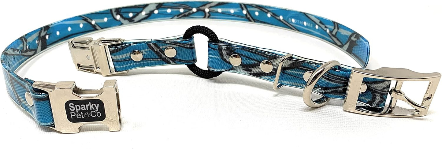 Sparky Pet Co 1" Zeus ECollar Replacement Strap Bungee Double Buckle Metal Clasp - Blue Camo