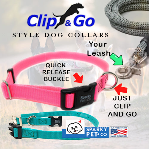 Sparky Pet Co 3/4" Universal Clip-N-Go Adjustable Nylon Dog Collars (Variants)