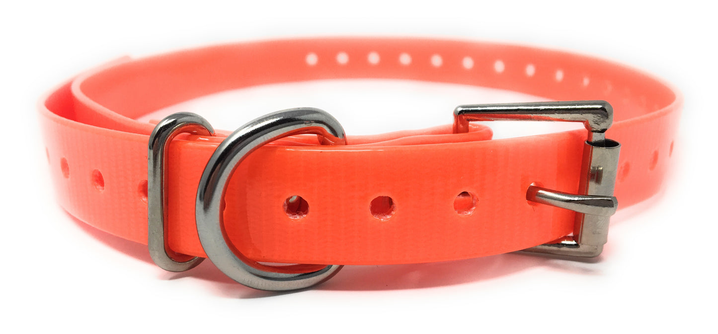 (2) SparkyPetCo 3/4" - Roller Buckle High Flex Dog Strap For Garmin Dogtra - Neon Orange