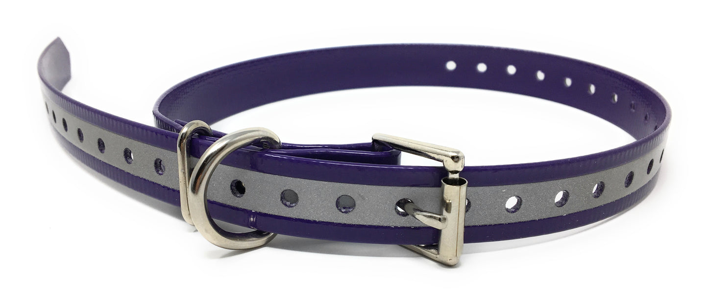 Sparky Pet Co 1" Reflective High Flex E-collar, Bark Collar Square Buckle Replacement Strap with Strip - 8 Colors