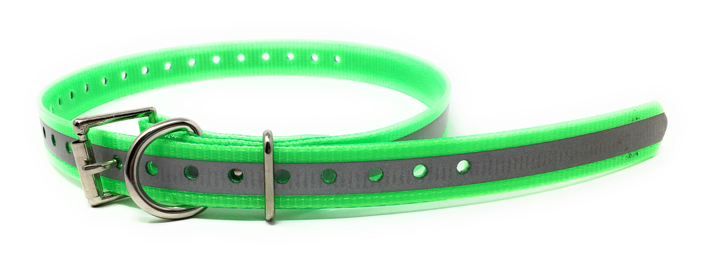 Sparky Pet Co 1" Reflective High Flex E-collar, Bark Collar Square Buckle Replacement Strap with Strip - 8 Colors