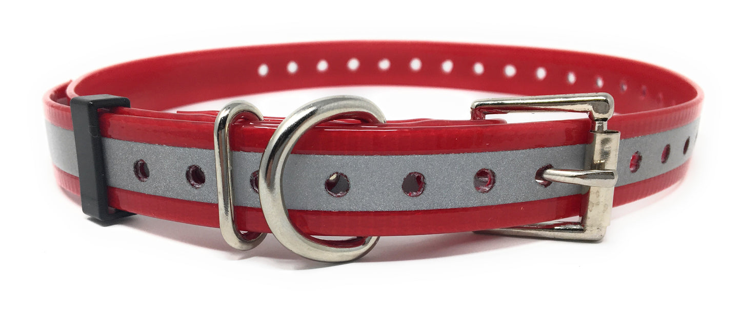 Sparky Pet Co 1" Reflective High Flex E-collar, Bark Collar Square Buckle Replacement Strap with Strip - 8 Colors