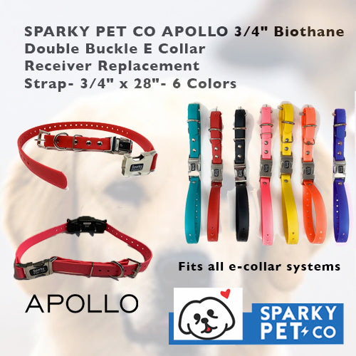 Sparky Pet Co 1" Biothane Double Buckle Apollo E Collar Receiver Replacement Strap - 7 Colors