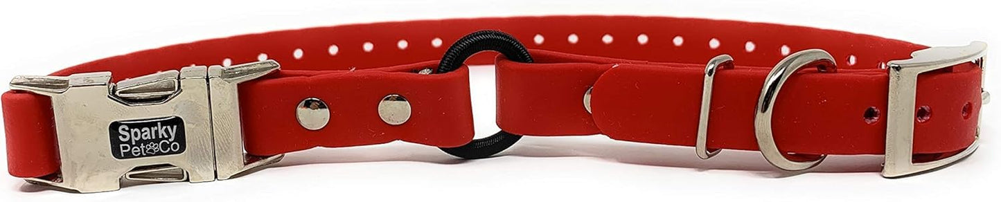 Sparky Pet Co - Zeus ECollar Replacement Strap - Bungee Loop Dog Collar - Waterproof Biothane - Adjustable - Double Buckle - Quick Snap Metal Clasp - Invisible Fence Systems - 1" x 30"- Red