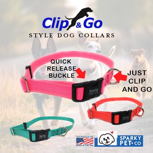 Sparky Pet Co 1" Universal Clip-N-Go Adjustable Nylon Dog Collars - Neon Orange