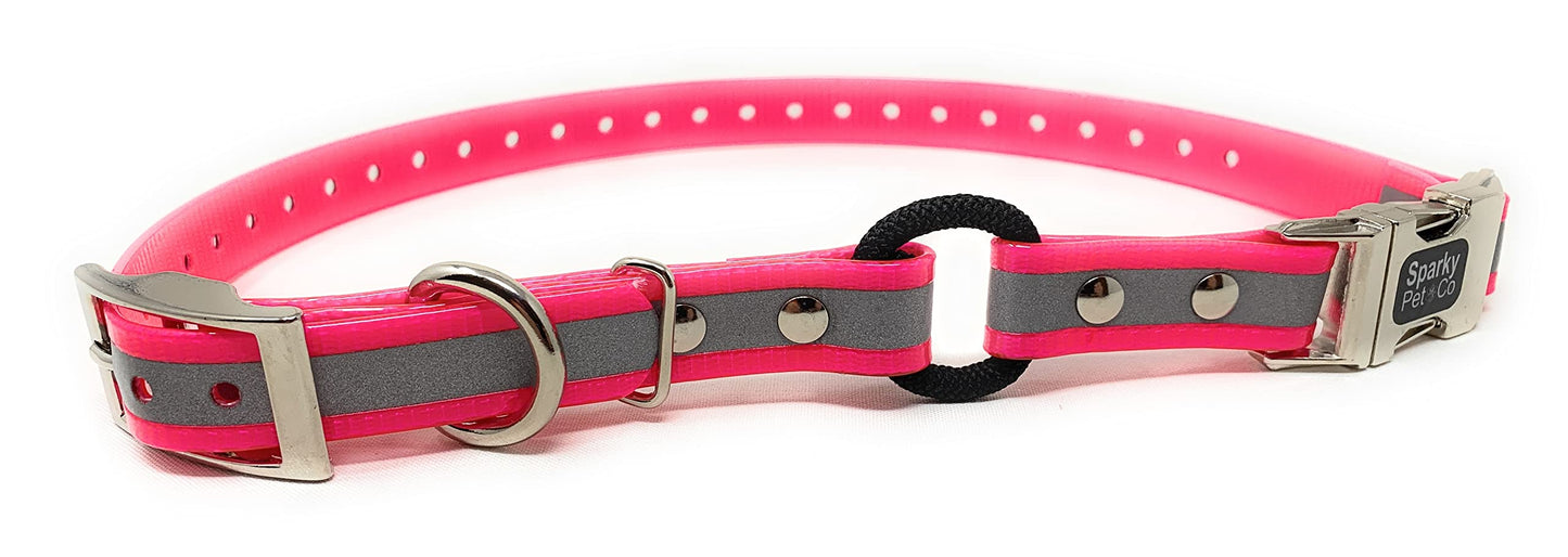 Sparky Pet Co 3/4" Zeus ECollar Replacement Strap Bungee DoubleBuckle MetalClasp - Reflective Pink