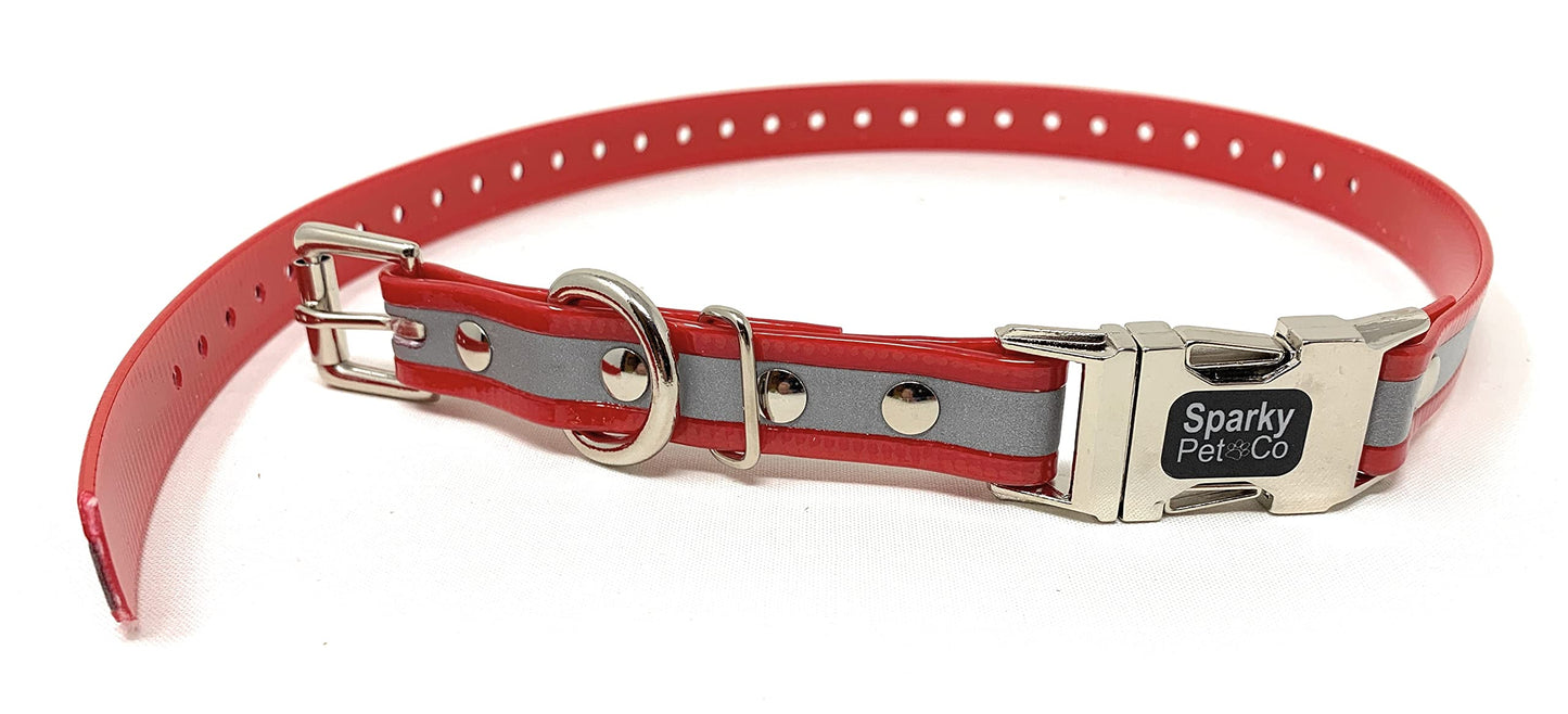 Sparky Pet Co 3/4" Zeus ECollar Replacement Strap Bungee Double Buckle MetalClasp - Reflective Red