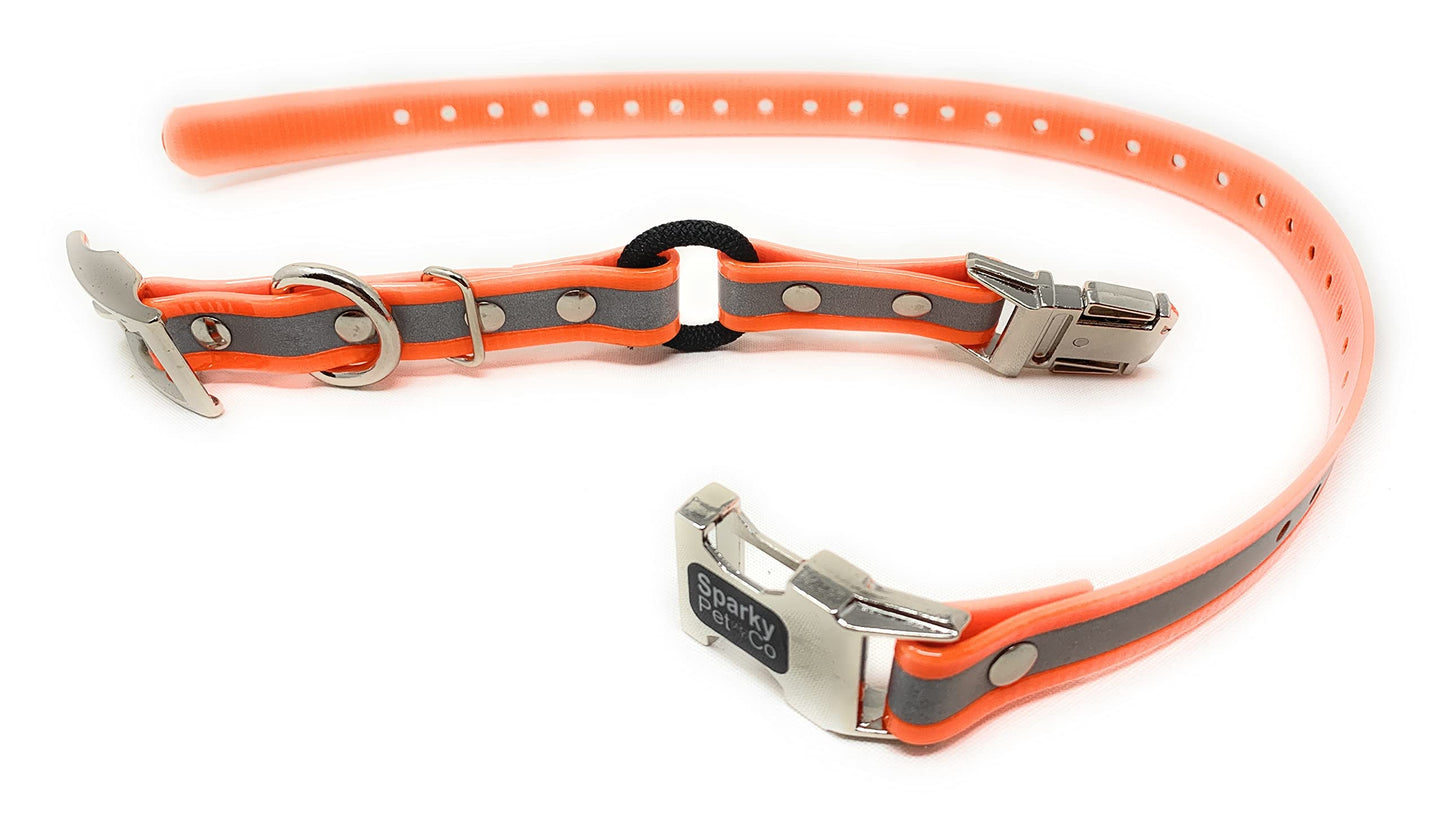 Sparky Pet Co 1" Zeus ECollar Replacement Strap - Bungee Loop Dog Collar - Reflective Orange