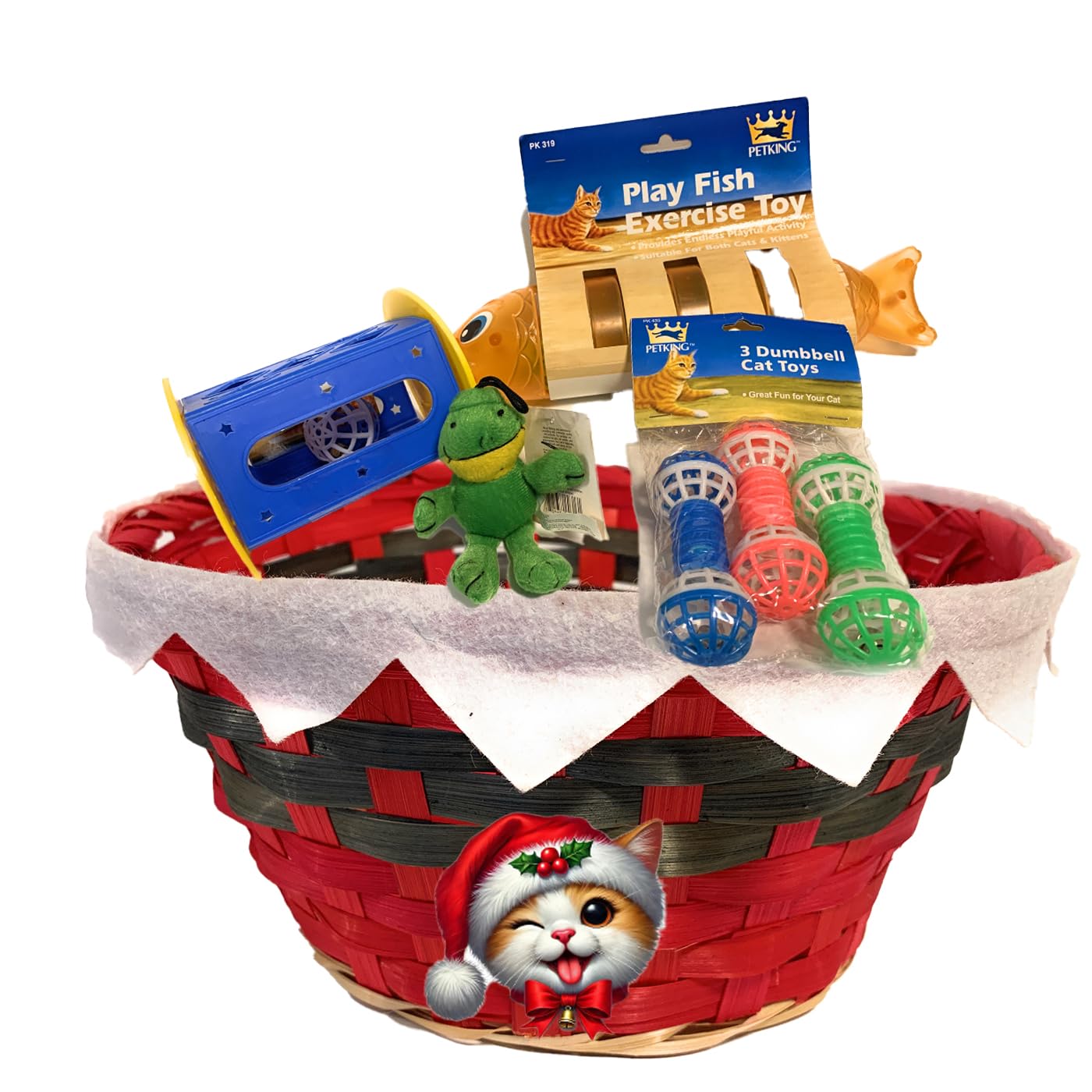 Sparky Pet Co Cat Play Toy Set, 3 Cat Dumbbells, Catnip Toy, Play Fish, Roll Around Toy