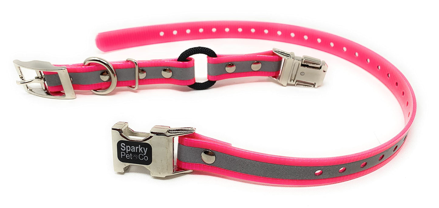 Sparky Pet Co 3/4" Zeus ECollar Replacement Strap Bungee DoubleBuckle MetalClasp - Reflective Pink