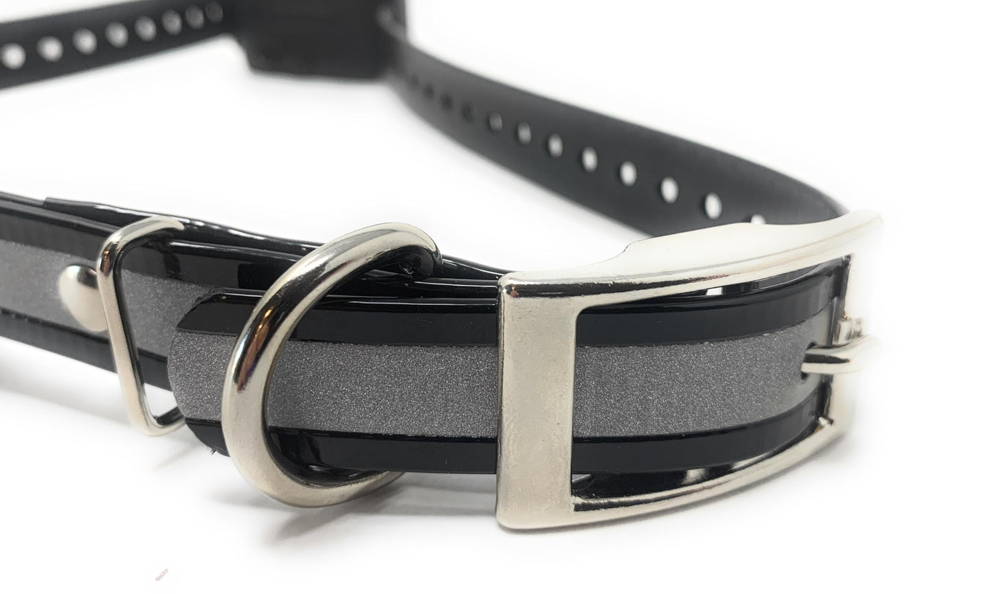 Sparky Pet Co - Zeus ECollar Replacement Strap - Bungee Loop Dog Collar - Waterproof Biothane - Adjustable - Double Buckle - Quick Snap Metal Clasp - Invisible Fence Systems - 3/4" x 28"- Reflective Black