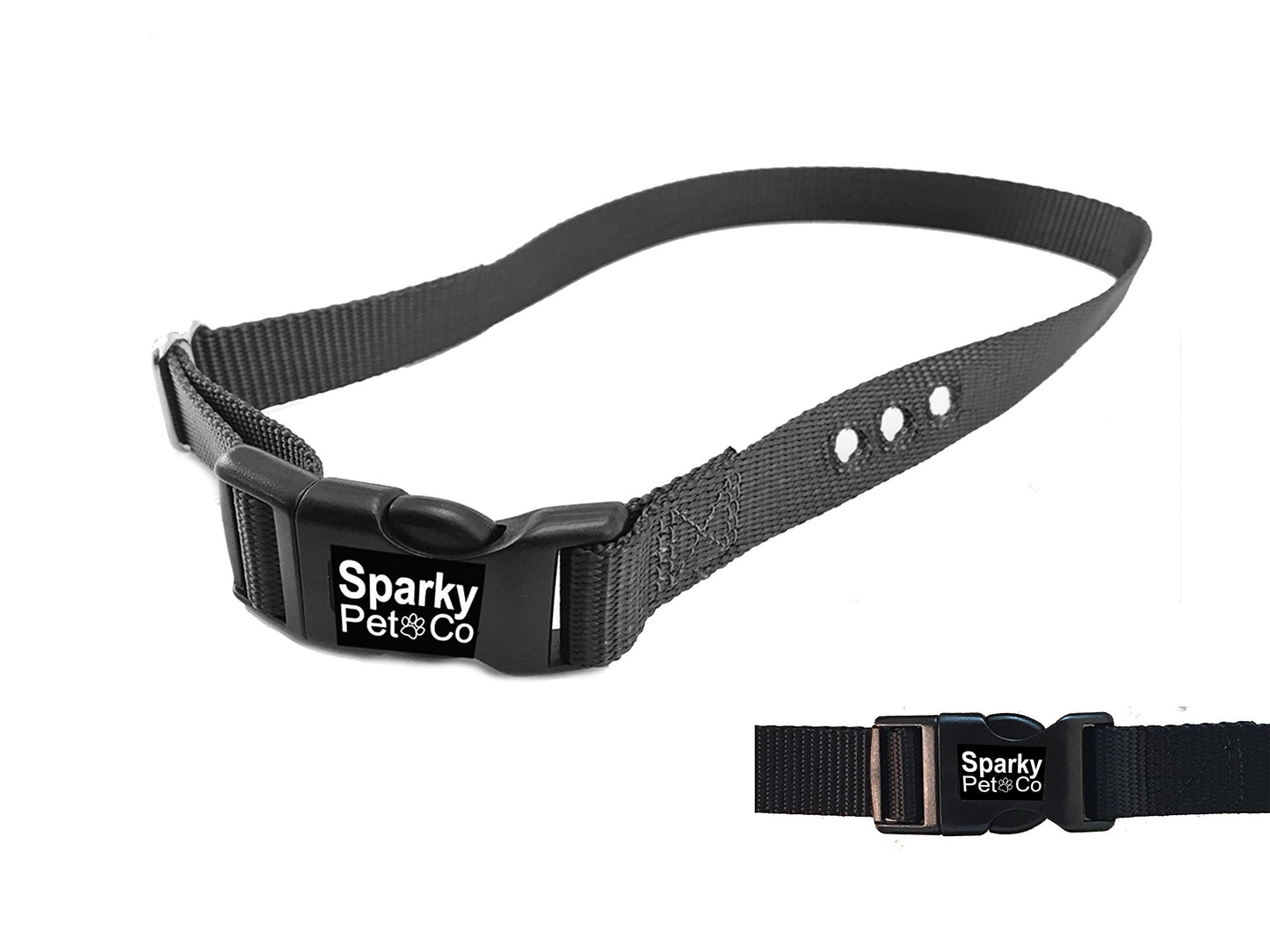 Sparky Pet Co ¾” Nylon 3-Hole Consecutive Dog Fence E-Collar Receiver Strap – Heavy Duty Replacement for Bark Collars Containment Systems - Black