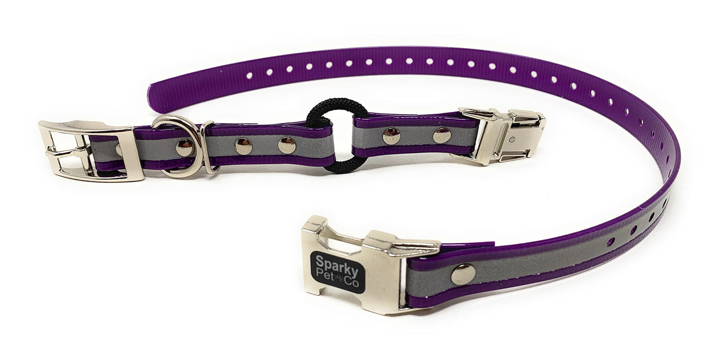 Sparky Pet Co - Zeus ECollar Replacement Strap - Bungee Loop Dog Collar - Waterproof Biothane - Adjustable - Double Buckle - Quick Snap Metal Clasp - Invisible Fence Systems - 3/4" x 28" - Reflective Purple