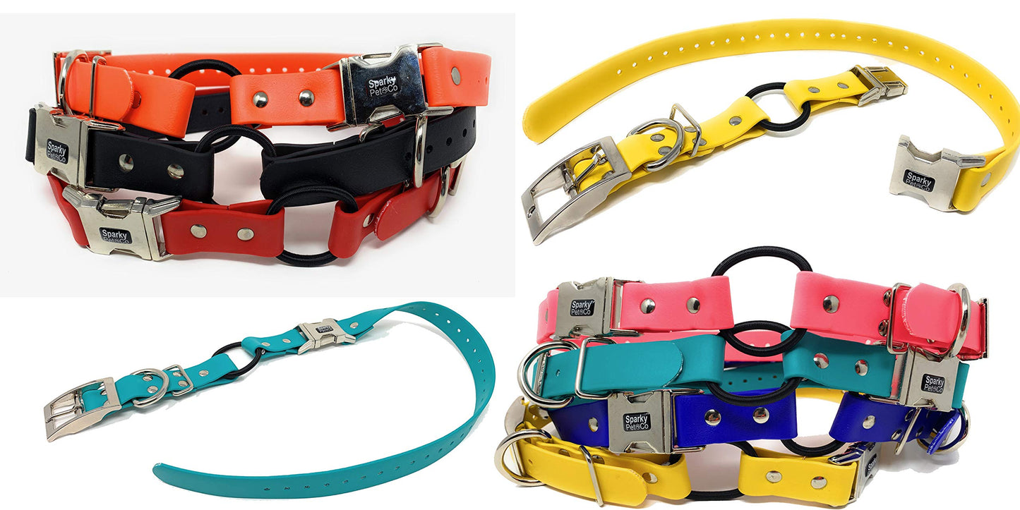 Sparky Pet Co - Zeus ECollar Replacement Strap - Bungee Loop Dog Collar - Waterproof Biothane - Adjustable - Double Buckle - Quick Snap Metal Clasp - Invisible Fence Systems - 3/4" x 28"- Reflective Black