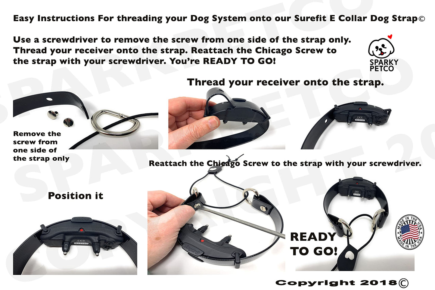 Sparky Pet Co - ECollar Replacement Strap -Surefit- Waterproof - Adjustable - Secure Nexus Wheel Lock - for Electronic Training & Invisible Fence Systems - 3/4" (Black)