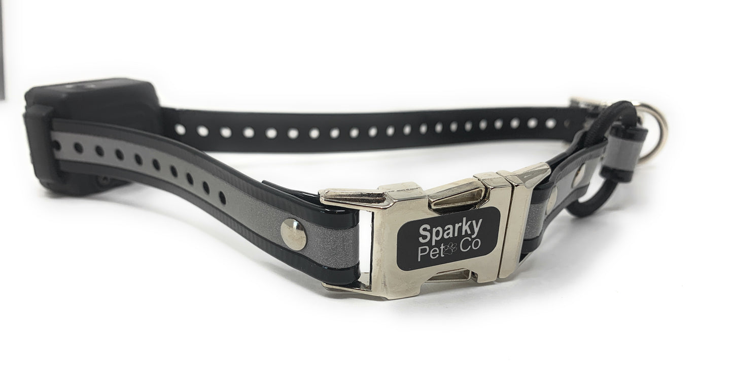 Sparky Pet Co 1" Zeus ECollar Replacement Strap Bungee Double Buckle Metal Clasp - Reflective Black