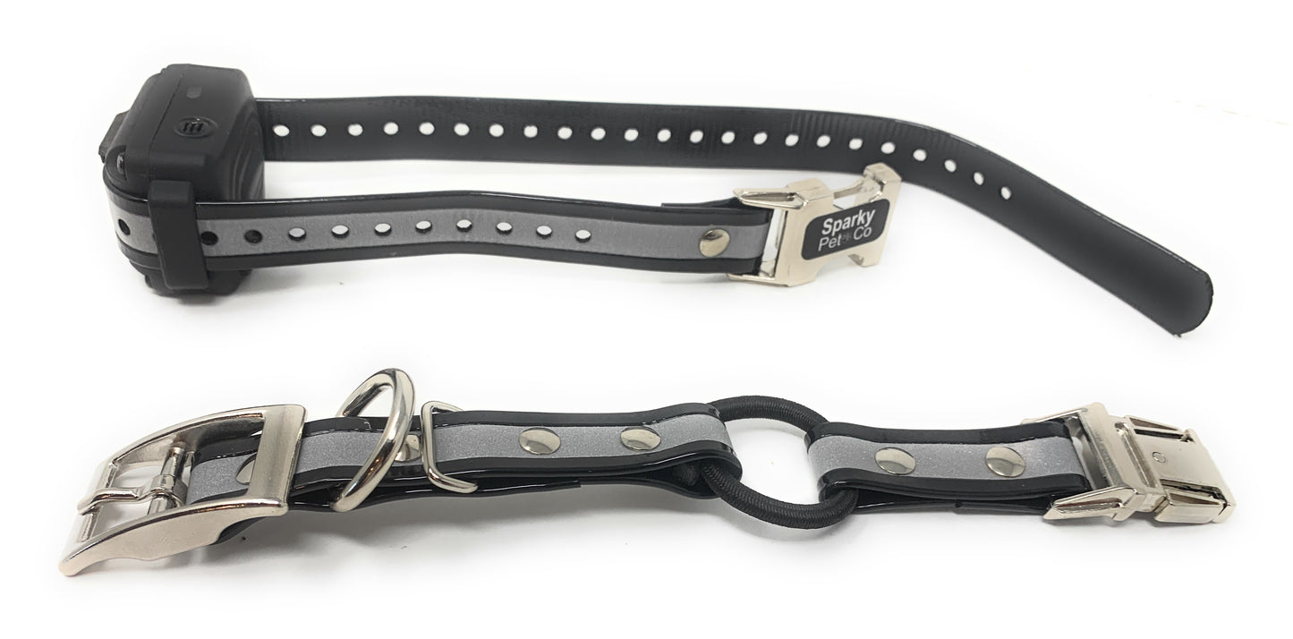 Sparky Pet Co 1" Zeus ECollar Replacement Strap Bungee Double Buckle Metal Clasp - Reflective Black