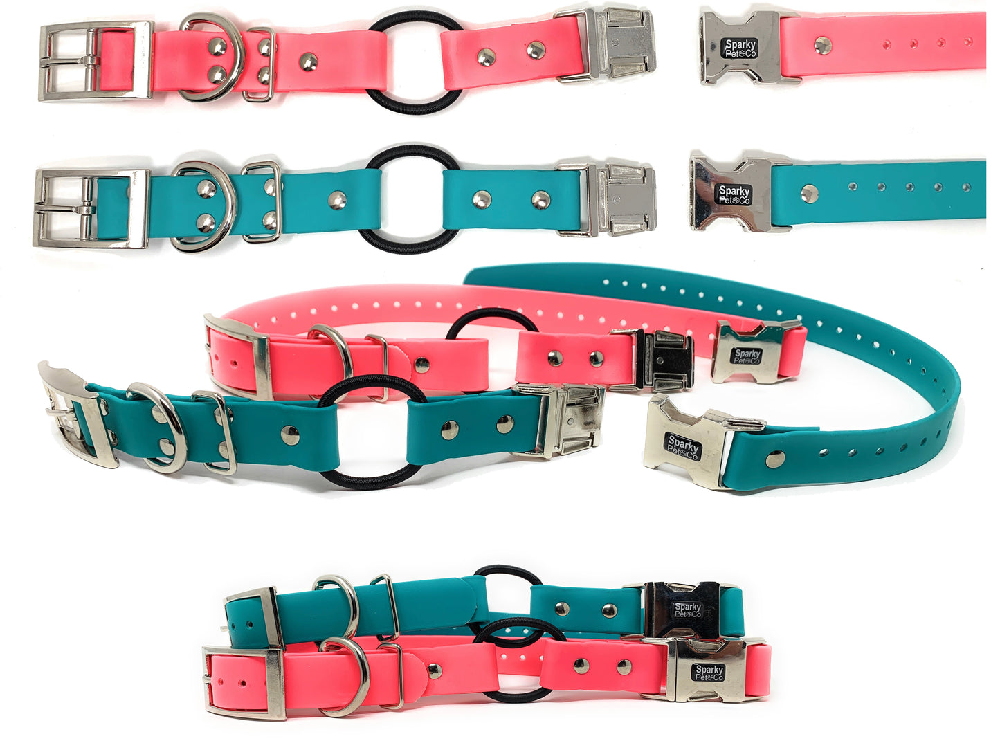 Sparky Pet Co 1" Zeus ECollar Replacement Strap Biothane Bungee Biot Double Buckle Metal Clasp - Neon Pink