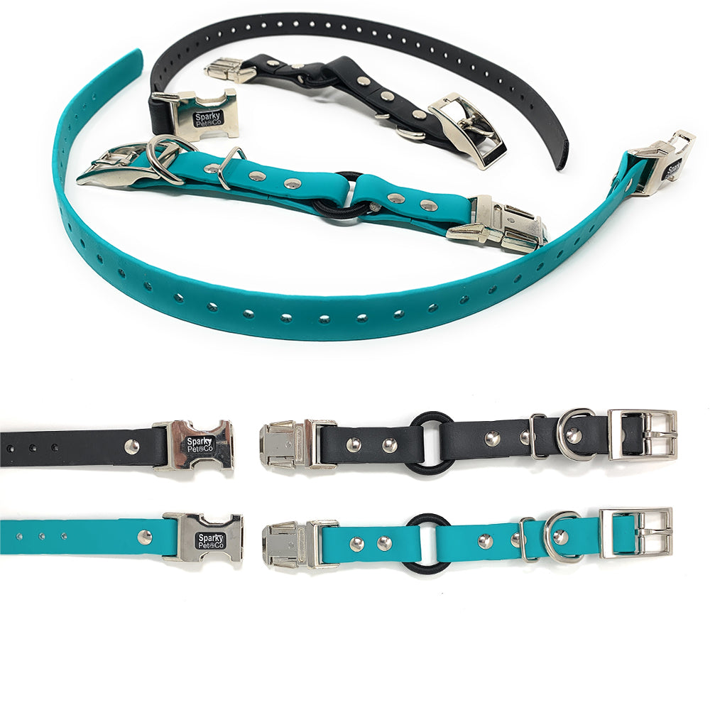 Sparky Pet Co 1" Zeus ECollar Replacement Strap Bungee Biothane Double Buckle Metal Clasp - Teal
