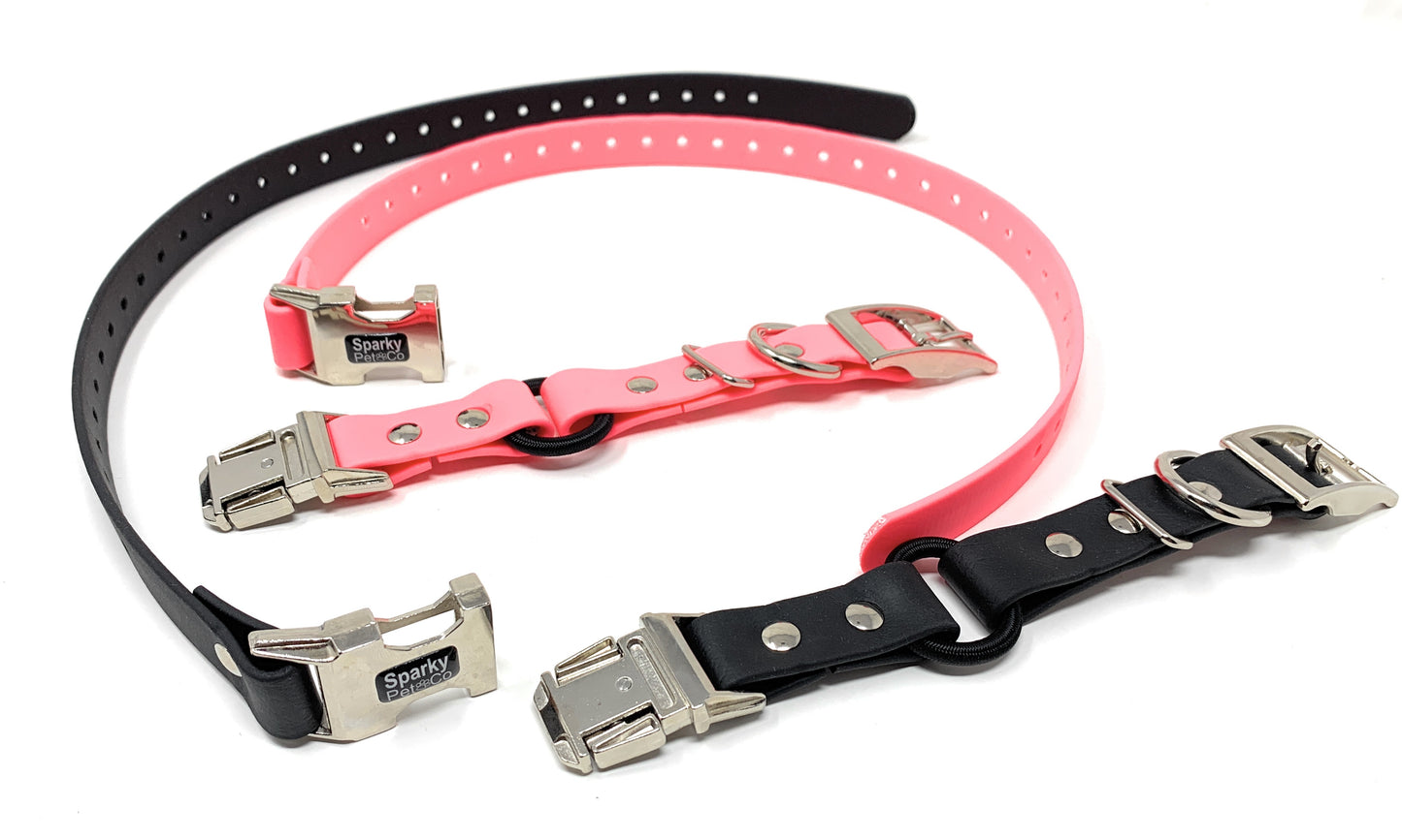 Sparky Pet Co 1" Zeus ECollar Replacement Strap Biothane Bungee Biot Double Buckle Metal Clasp - Neon Pink