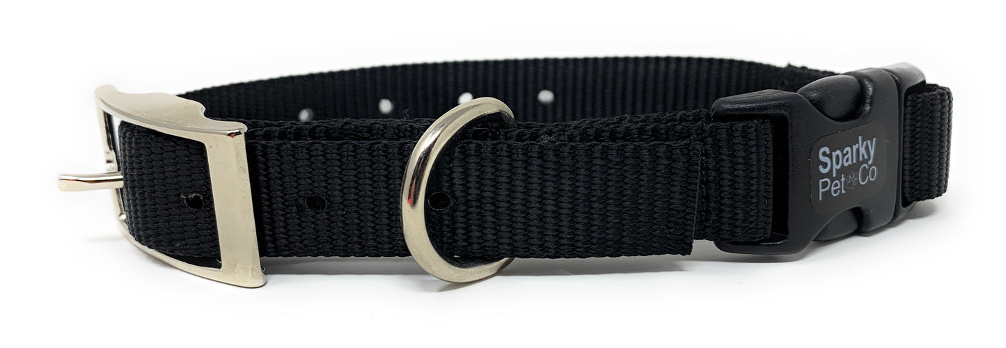 Sparky Pet Co 3/4" / 1" ECollar Replacement Strap - Easy Release Double Buckle Dog Collar - Rugged Nylon - Adjustable - D Ring - Quick Release Metal Clasp - for Invisible Fence Systems (Variants)