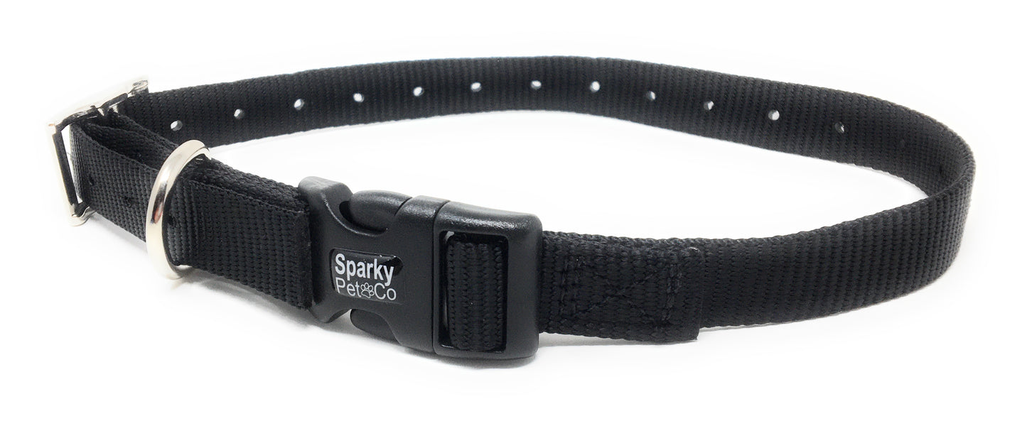 Sparky Pet Co 3/4" / 1" ECollar Replacement Strap - Easy Release Double Buckle Dog Collar - Rugged Nylon - Adjustable - D Ring - Quick Release Metal Clasp - for Invisible Fence Systems (Variants)