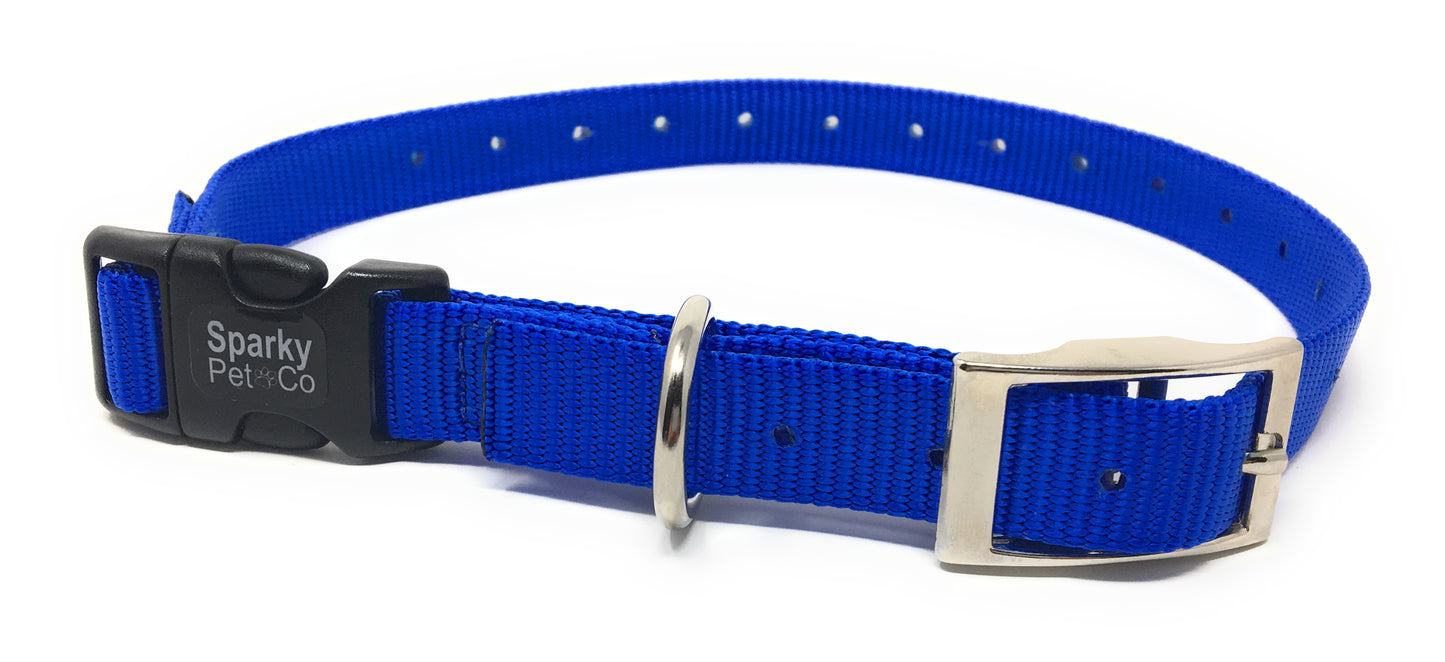 Sparky Pet Co 3/4" / 1" ECollar Replacement Strap - Easy Release Double Buckle Dog Collar - Rugged Nylon - Adjustable - D Ring - Quick Release Metal Clasp - for Invisible Fence Systems (Variants)