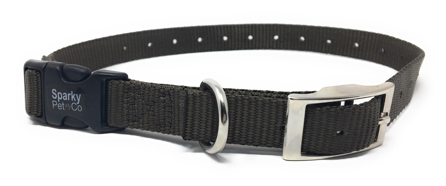 Sparky Pet Co 3/4" / 1" ECollar Replacement Strap - Easy Release Double Buckle Dog Collar - Rugged Nylon - Adjustable - D Ring - Quick Release Metal Clasp - for Invisible Fence Systems (Variants)