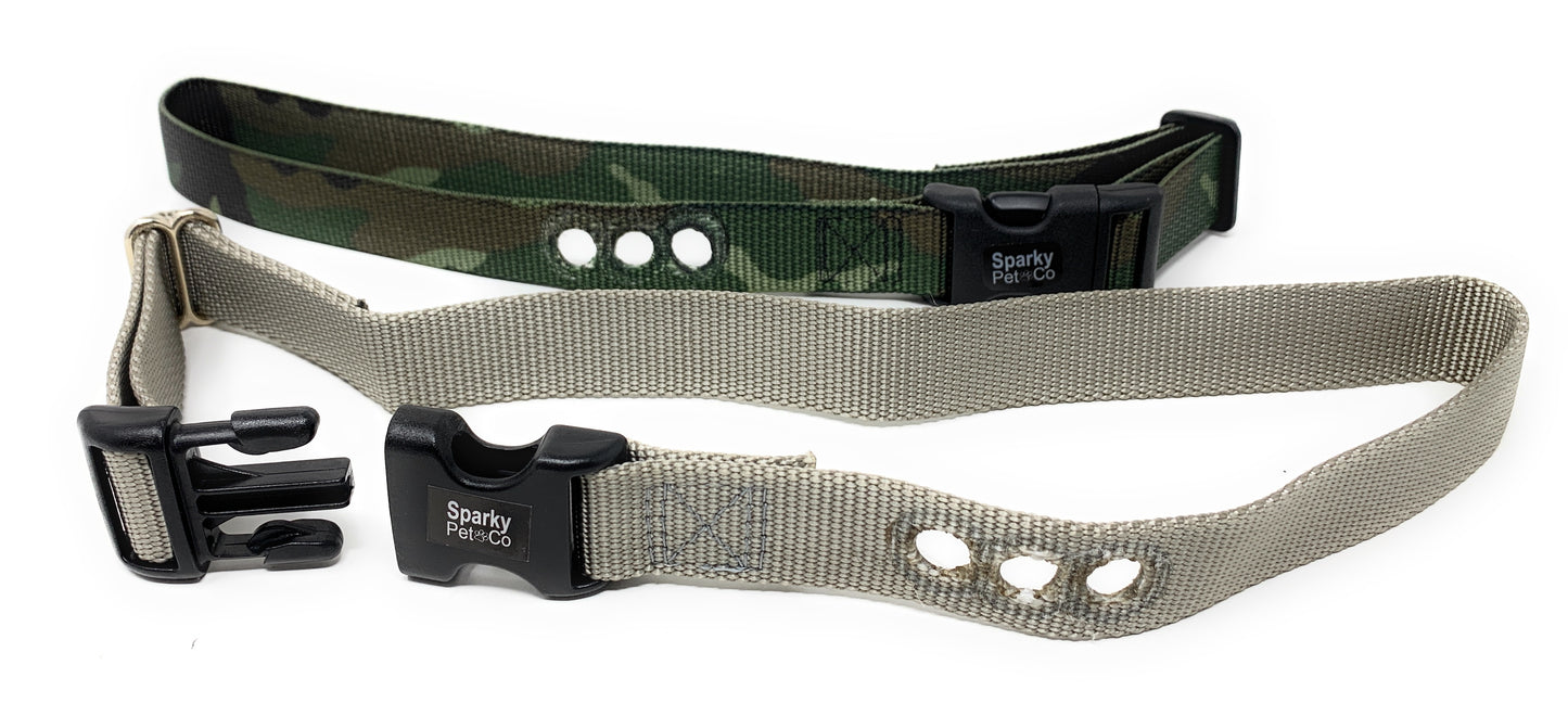 Sparky Pet Co 1” Nylon 3-Hole Consecutive Dog Fence E-Collar Receiver Strap – Universal Fit for Bar Training Systems - Camo Green