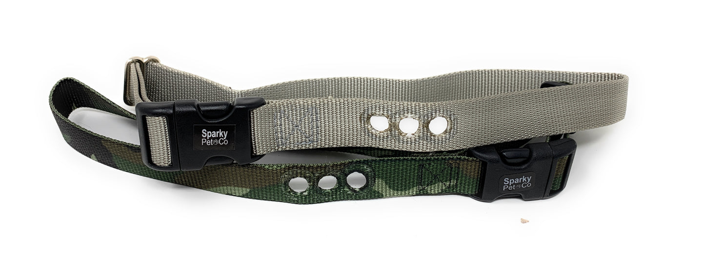 Sparky Pet Co 1” Nylon 3-Hole Consecutive Dog Fence E-Collar Receiver Strap – Universal Fit for Bar Training Systems - Camo Green