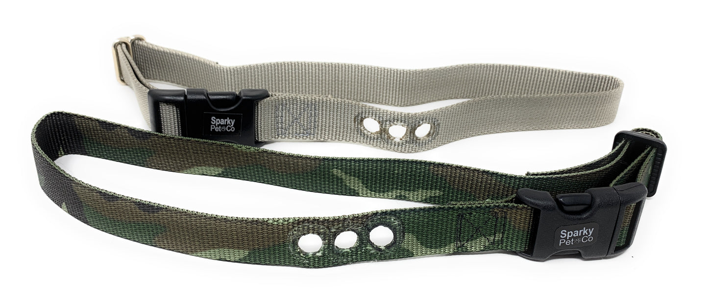 Sparky Pet Co 1” Nylon 3-Hole Consecutive Dog Fence E-Collar Receiver Strap – Universal Fit for Bar Training Systems - Camo Green