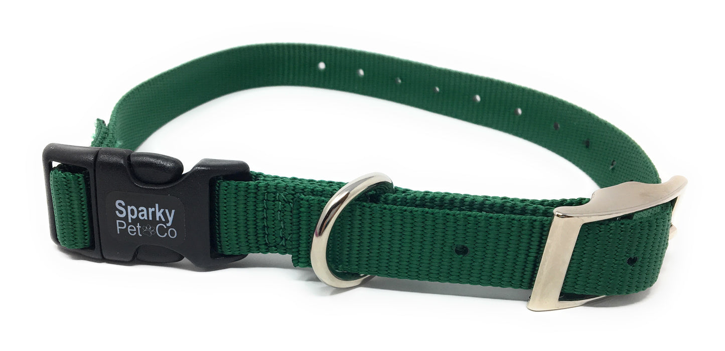 Sparky Pet Co 3/4" / 1" ECollar Replacement Strap - Easy Release Double Buckle Dog Collar - Rugged Nylon - Adjustable - D Ring - Quick Release Metal Clasp - for Invisible Fence Systems (Variants)