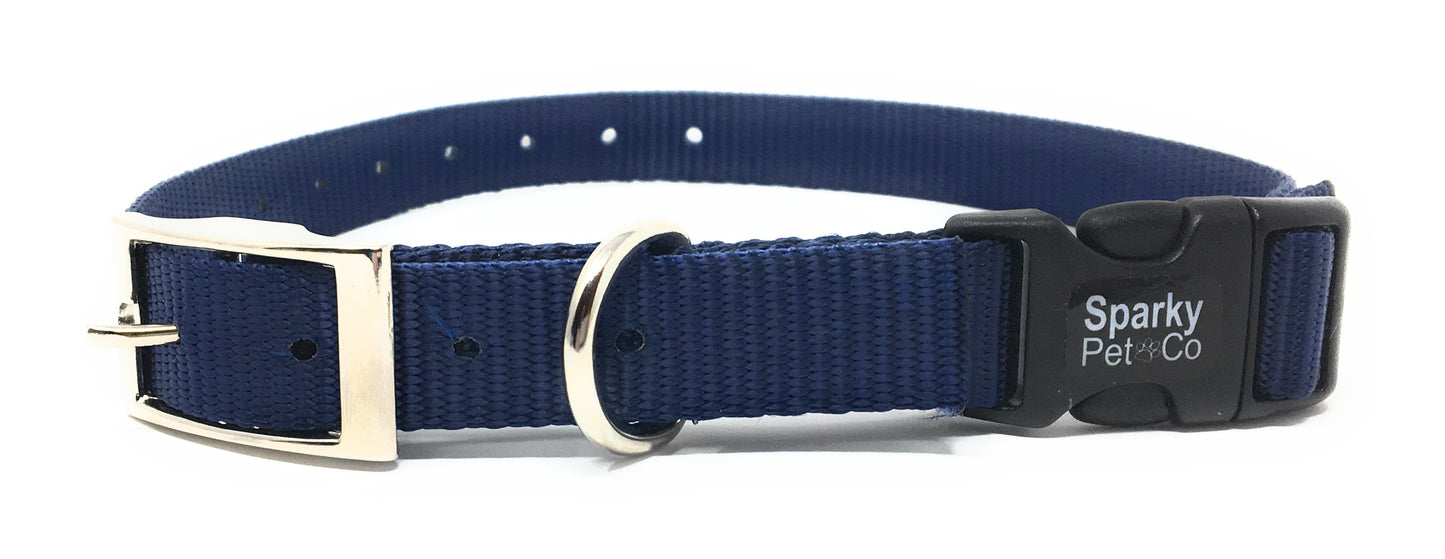 Sparky Pet Co 3/4" / 1" ECollar Replacement Strap - Easy Release Double Buckle Dog Collar - Rugged Nylon - Adjustable - D Ring - Quick Release Metal Clasp - for Invisible Fence Systems (Variants)