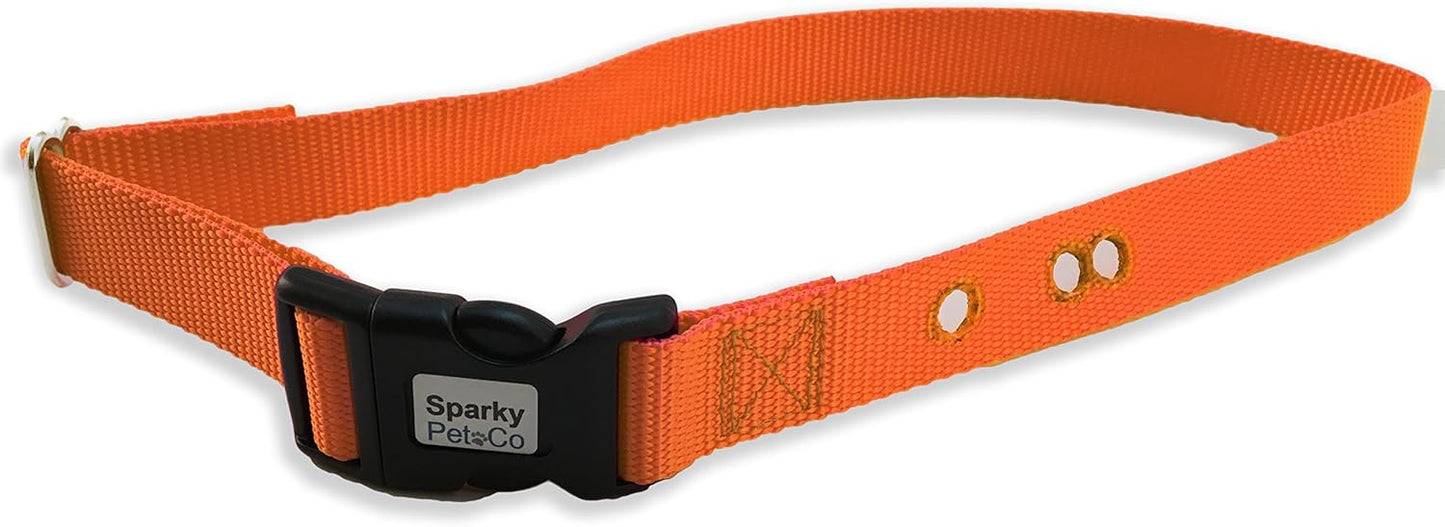 Sparky Pet Co 1” Nylon E-Collar Replacement Strap – 3 Non-Consecutive Holes – Heavy Duty Snap-Lock Buckle for Bark Fence Systems - Neon Orange