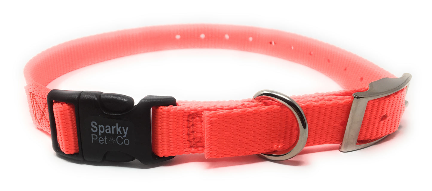 Sparky Pet Co 3/4" / 1" ECollar Replacement Strap - Easy Release Double Buckle Dog Collar - Rugged Nylon - Adjustable - D Ring - Quick Release Metal Clasp - for Invisible Fence Systems (Variants)